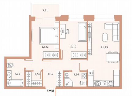 2-к квартира, 64 м², 2/18 эт.