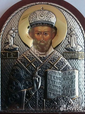 Икона Николая Чудотворца в серебре