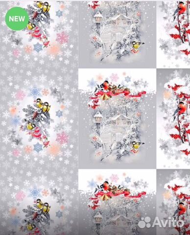 Ткань рогожка со снегирями