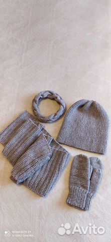 Вязаный новый комплект шапка снуд варежки