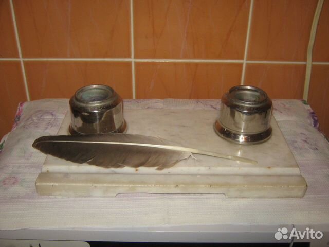 Старинный чернильный прибор. Мельхиор. Мрамор