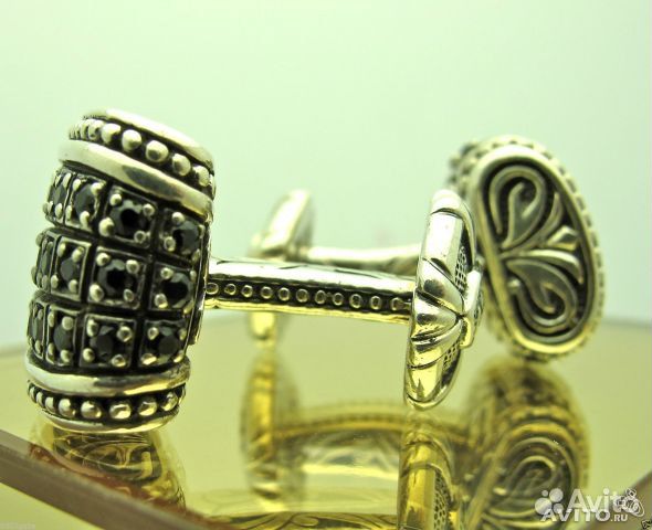 Крупные серебряные мужские запонки с сапфирами