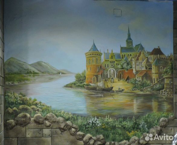 Барельеф(лепнина), роспись стен, водопад, мозаика