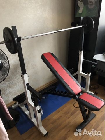 Скамья, стойка, штанга и гантели Скамья, стойка, штанга и гантели