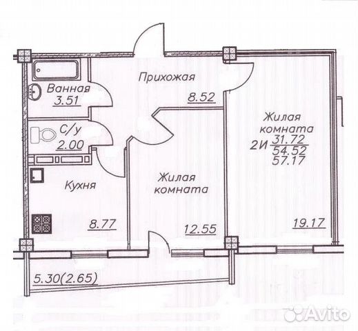 2-к квартира, 57.1 м², 2/14 эт.