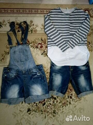 Комбинезон шорты джинсовые, джемпер Комбинезон шорты джинсовые, джемпер