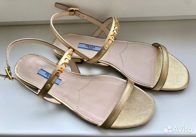 Новые босоножки Prada, Италия, оригинал, золотые Новые босоножки Prada, Италия, оригинал, золотые