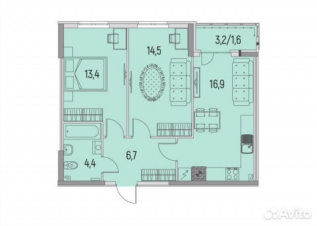 2-к квартира, 57.5 м², 5/6 эт.