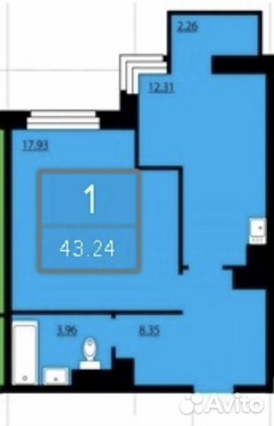 1-к квартира, 43.2 м², 13/25 эт. 1-к квартира, 43.2 м², 13/25 эт.