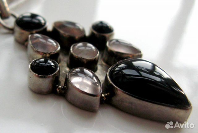 Винтаж Кулон Ожерелье Серебро Оникс Кварц Винтаж Кулон Ожерелье Серебро Оникс Кварц