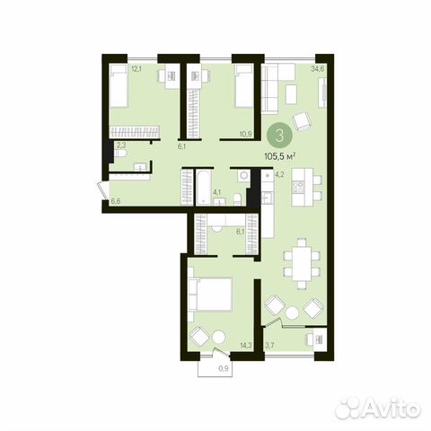 3-к квартира, 105.4 м², 2/8 эт. 3-к квартира, 105.4 м², 2/8 эт.