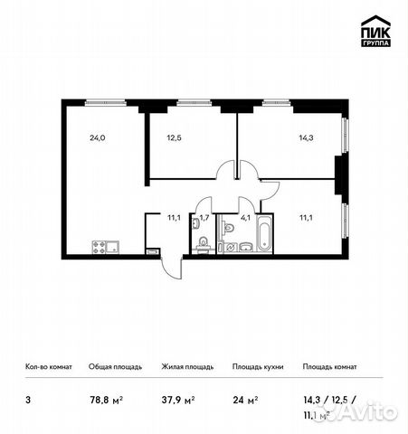 3-к квартира, 78.8 м², 22/33 эт. 3-к квартира, 78.8 м², 22/33 эт.