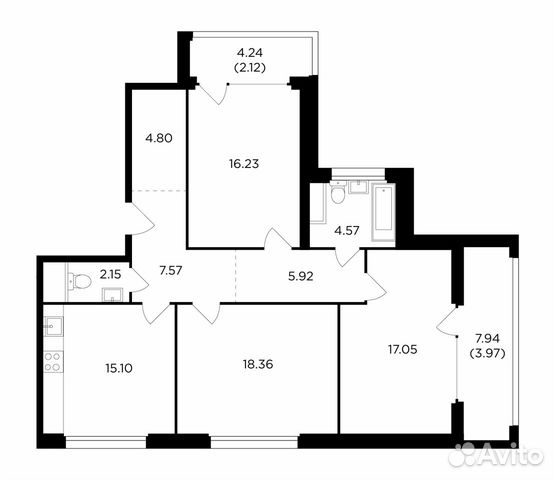 3-к квартира, 97.8 м², 18/21 эт. 3-к квартира, 97.8 м², 18/21 эт.