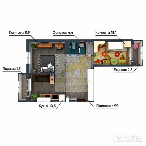 2-к квартира, 58.7 м², 3/10 эт.