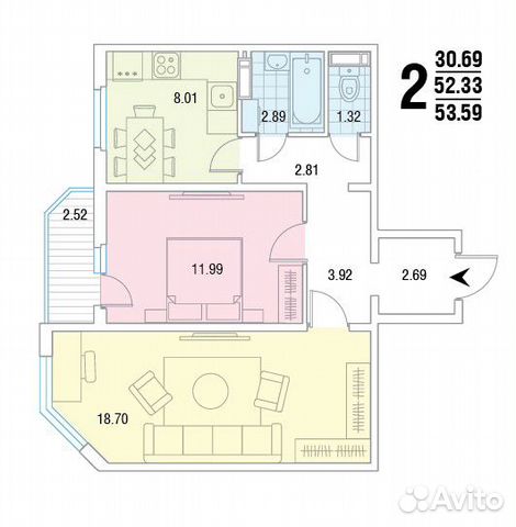 2-к квартира, 53.6 м², 5/17 эт.
