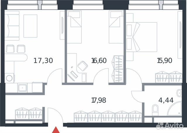 2-к квартира, 72.2 м², 6/21 эт.