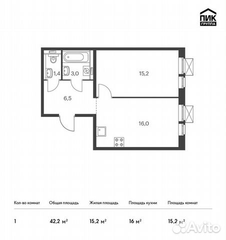 1-к квартира, 42.2 м², 21/25 эт. 1-к квартира, 42.2 м², 21/25 эт.