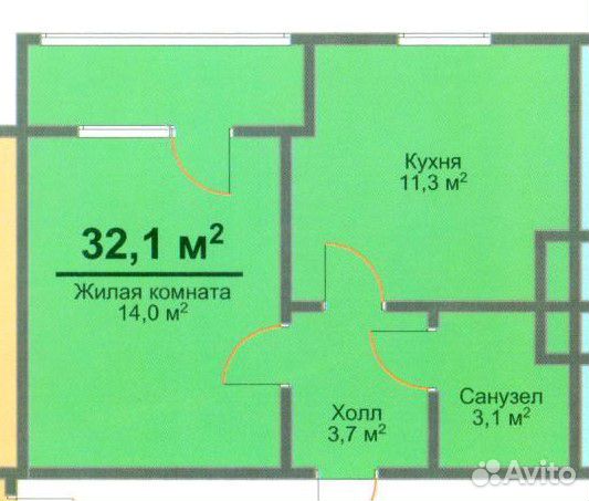 1-к квартира, 32.1 м², 3/3 эт.