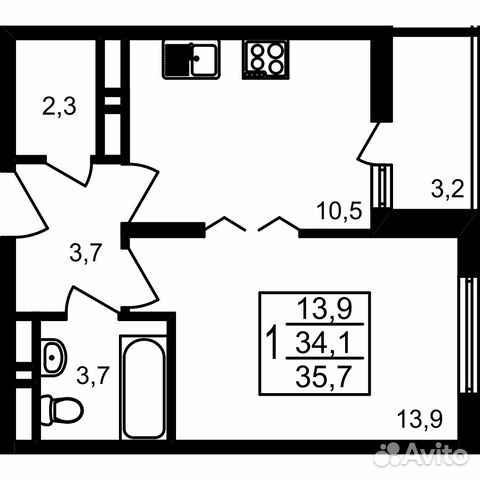 1-к квартира, 35.7 м², 16/17 эт.