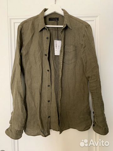 Новая льняная рубашка allsaints хаки XS Новая льняная рубашка allsaints хаки XS