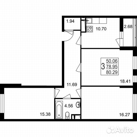 3-к квартира, 80.3 м², 6/8 эт.