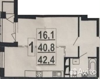1-к квартира, 42.4 м², 17/18 эт. 1-к квартира, 42.4 м², 17/18 эт.