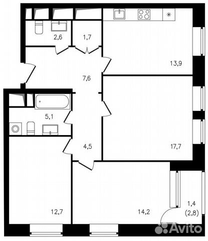3-к квартира, 81.4 м², 22/23 эт.