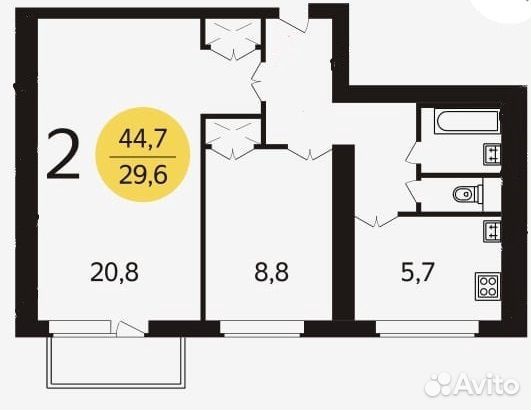 2-к квартира, 45 м², 3/12 эт. 2-к квартира, 45 м², 3/12 эт.