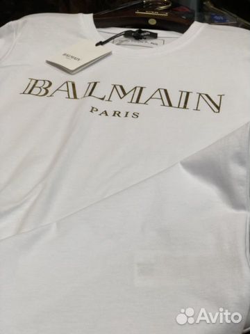 Balmain Logo Print T shirt in White w/ Gold Balmain Logo Print T shirt in White w/ Gold