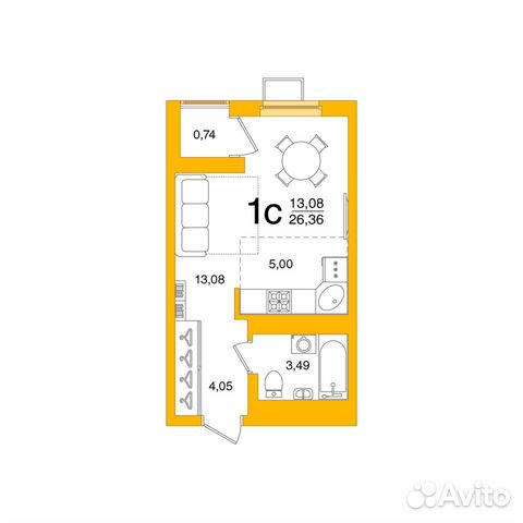 1-к квартира, 26.4 м², 11/26 эт.