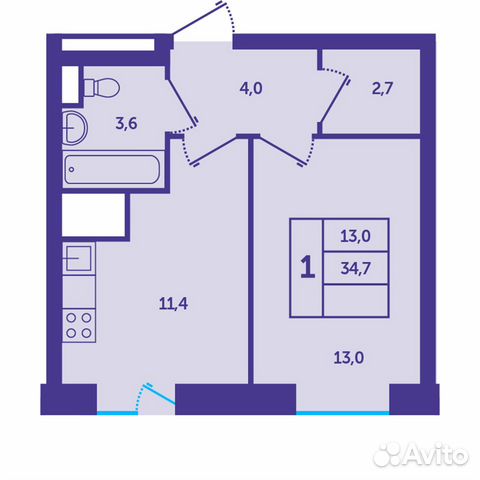 1-к квартира, 34.7 м², 3/20 эт. 1-к квартира, 34.7 м², 3/20 эт.