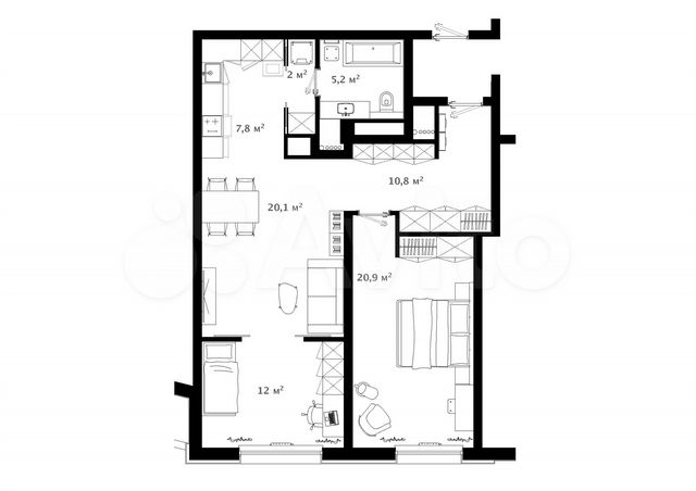 2-к. квартира, 80,3 м², 9/20 эт.