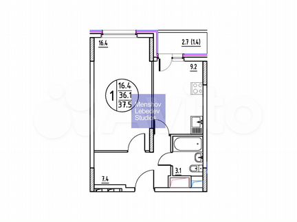 1-к. квартира, 37,5 м², 6/9 эт.