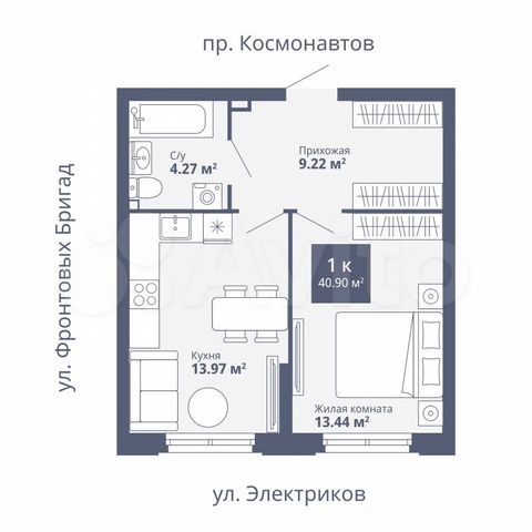 1-к. квартира, 40,9 м², 1/17 эт.