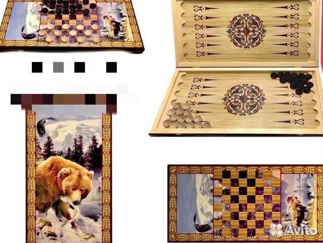 Набор нарды 2в1 Медведь рыбак Размер 60x60