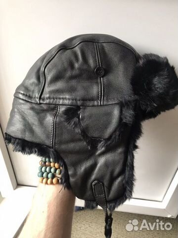 Шапка из натуральной кожи с нат. Мехом