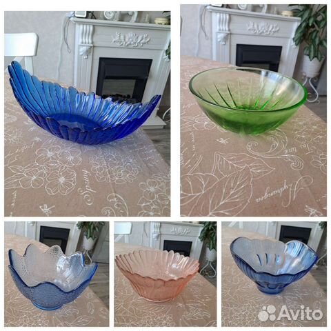 Винтажные вазы,салатники СССР Цветное стекло