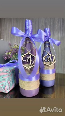 Украшение бутылки на свадьбу