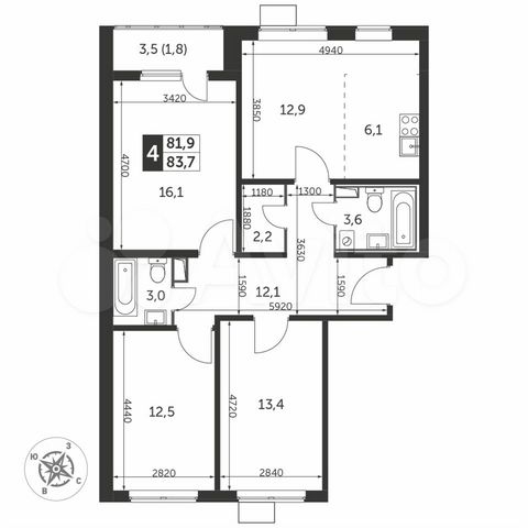 4-к. квартира, 83,7 м², 23/25 эт.