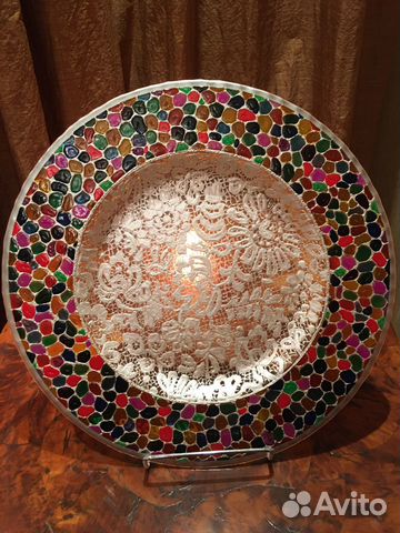 Тарелка декоративная ручная работа 35 см стекло
