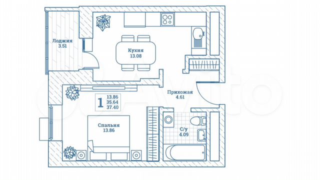 1-к. квартира, 37,4 м², 4/7 эт.