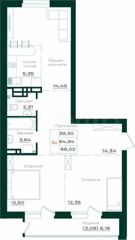 3-к. квартира, 68,3 м², 7/17 эт.
