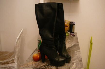 Модные сапоги зима платформа р36 кожа цигейка