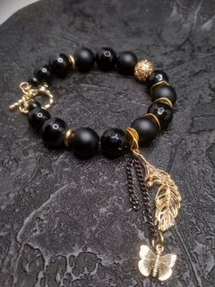 Колье и браслет из черного агата