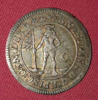 Монета 6 грош 1688,красивая патина