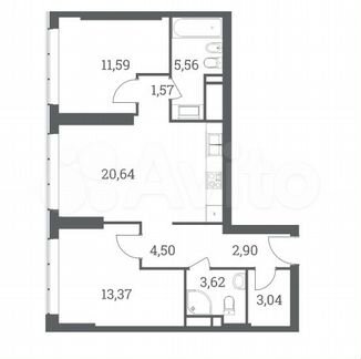 2-к квартира, 66.8 м², 15/51 эт.