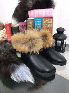 Угги черные кожа замша натуральные лиса