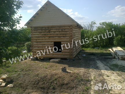 Сруб бани 5x6 м, двускатная крыша
