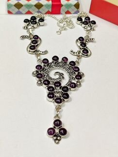 Колье с гранатами- родолитами, серебро