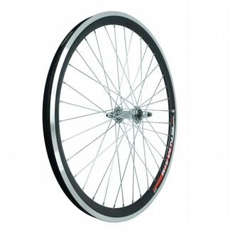 Колесо 24 переднее, обод двойной алюм. б/пист. чёрный, втулка стальная, гайка,серебр